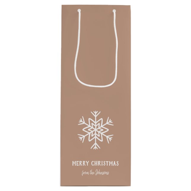 Personalized Family Name Merry Christmas Snowflake Geschenktüte Für Weinflaschen (Vorderseite)