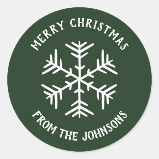 Personalized Family Name Merry Christmas Snowflake Runder Aufkleber