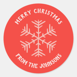 Personalized Family Name Merry Christmas Snowflake Runder Aufkleber