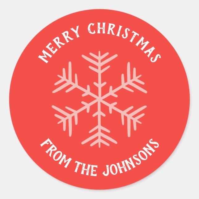 Personalized Family Name Merry Christmas Snowflake Runder Aufkleber (Vorderseite)