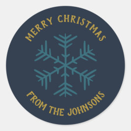 Personalized Family Name Merry Christmas Snowflake Runder Aufkleber