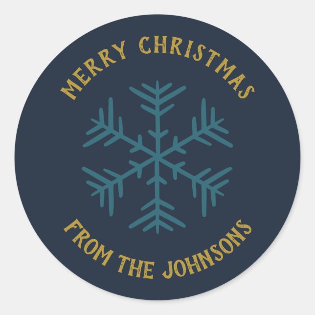 Personalized Family Name Merry Christmas Snowflake Runder Aufkleber (Vorderseite)