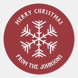 Personalized Family Name Merry Christmas Snowflake Runder Aufkleber
