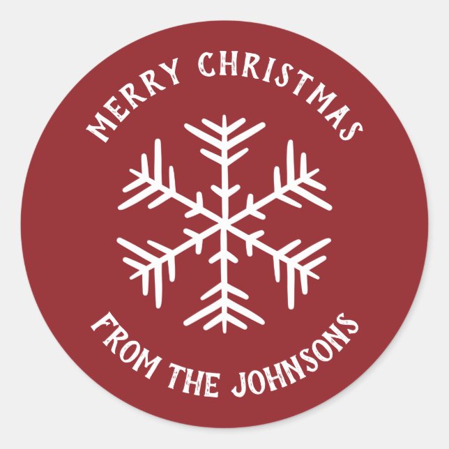 Personalized Family Name Merry Christmas Snowflake Runder Aufkleber (Vorderseite)