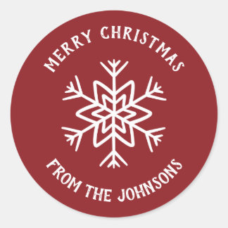 Personalized Family Name Merry Christmas Snowflake Runder Aufkleber