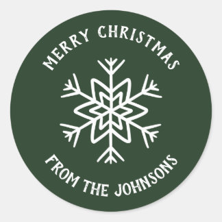Personalized Family Name Merry Christmas Snowflake Runder Aufkleber