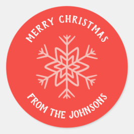 Personalized Family Name Merry Christmas Snowflake Runder Aufkleber