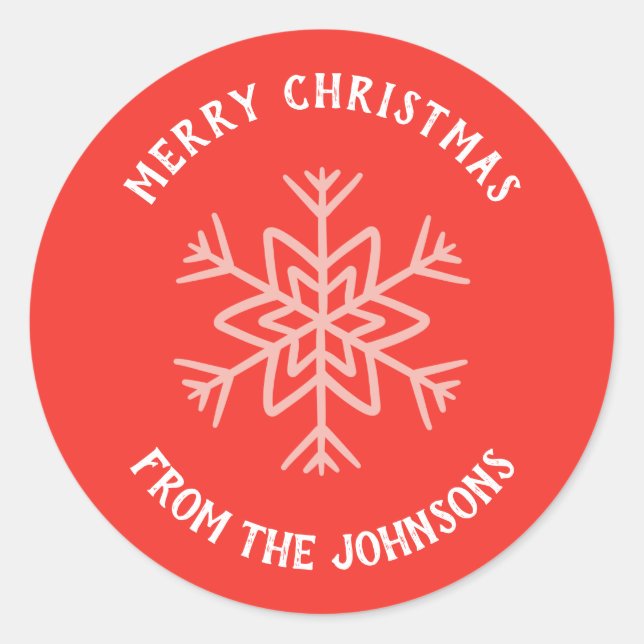 Personalized Family Name Merry Christmas Snowflake Runder Aufkleber (Vorderseite)