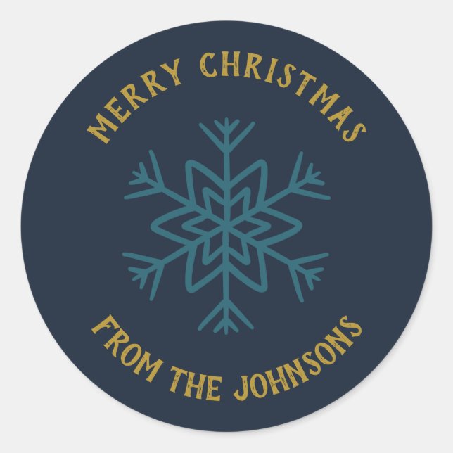 Personalized Family Name Merry Christmas Snowflake Runder Aufkleber (Vorderseite)