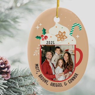Personalized Family Name Photo Hot Cocoa Christmas Keramik Ornament