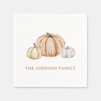 Personalized Family Name Thankful Neutral Pumpkin Serviette