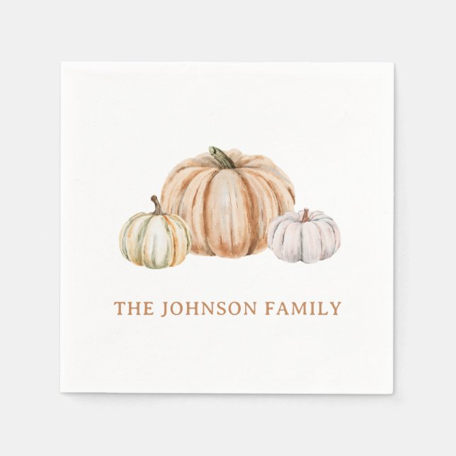 Personalized Family Name Thankful Neutral Pumpkin Serviette (Vorderseite)