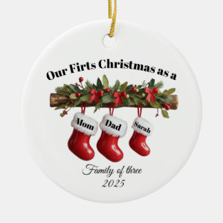 Personalized Family of Three Christmas Ornament Keramik Ornament