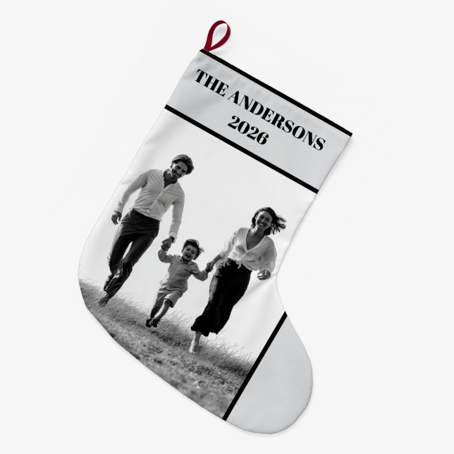 Personalized Family Photo Christmas Stocking Großer Weihnachtsstrumpf (Vorderansicht (hängend))
