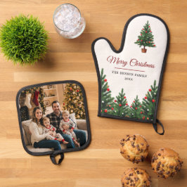Personalized Family Photo Christmas Tree Ofenhandschuh & Topflappen-Set