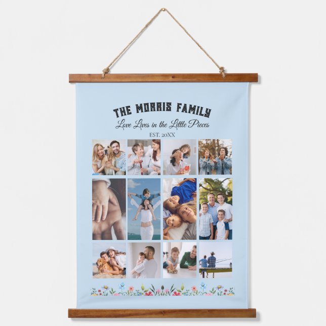 Personalized Family Photo Collage Tapestry Wandteppich Mit Holzrahmen (Vorderseite)