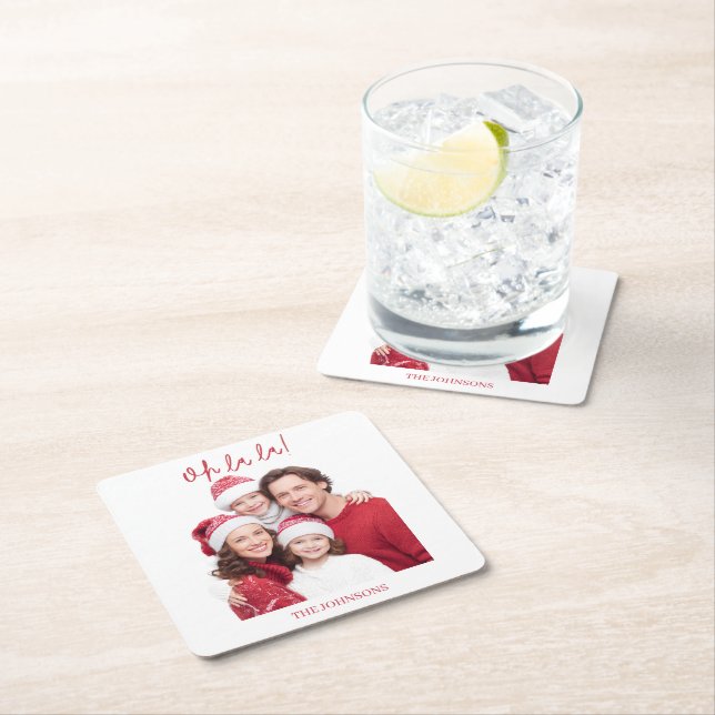 Personalized Family Photo & Name Paper Coaster Rechteckiger Pappuntersetzer (Vor Ort)