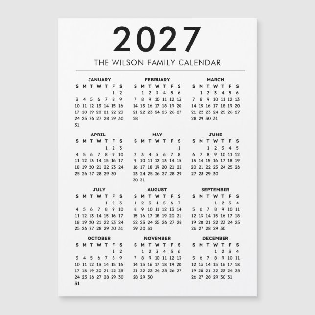 Personalized Family Wall Calendar 2027 Magnetkarte (Vorderseite)