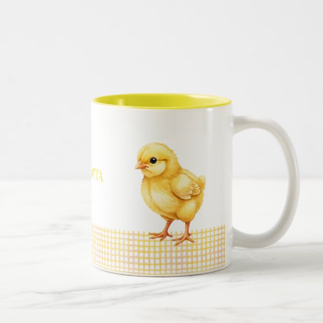 Personalized Farm Animal Mug – Cute Chick Design Zweifarbige Tasse (Rechts)