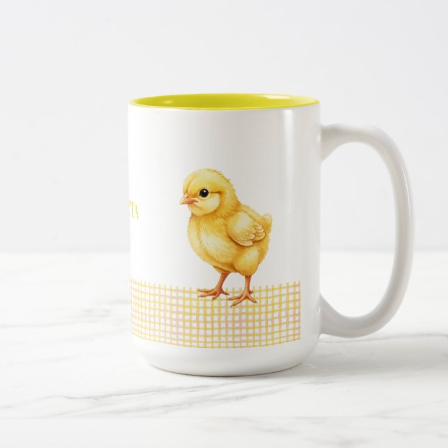 Personalized Farm Animal Mug – Cute Chick Design Zweifarbige Tasse (Rechts)