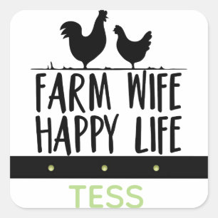 Personalized Farm Wife Happy Life Design Quadratischer Aufkleber