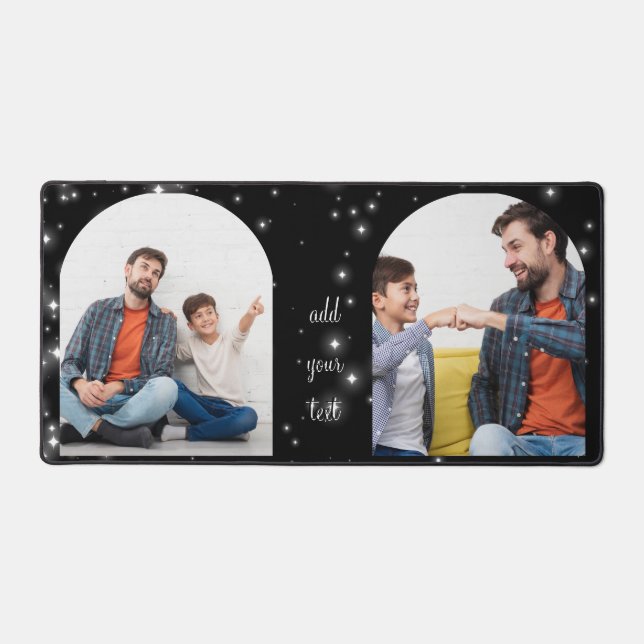 Personalized Father's Day 2 Photo Collage Starry Schreibtischunterlage (Vorderseite)