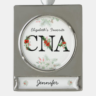 Personalized Favorite CNA Red Floral Christmas Banner-Ornament Silber