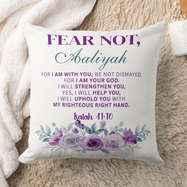 Personalized Fear Not Isaiah 41:10 Purple Floral Kissen (Decke)