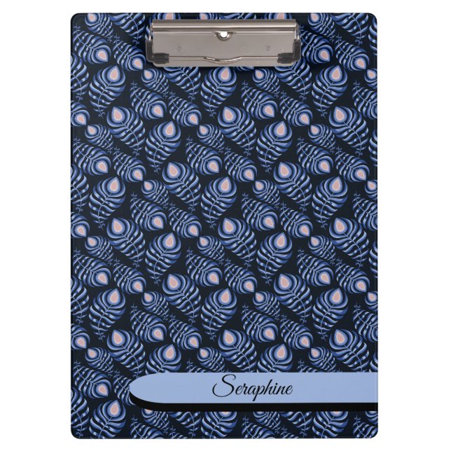 Personalized Feather Clipboard | Blue Pattern Klemmbrett (Vorderseite)