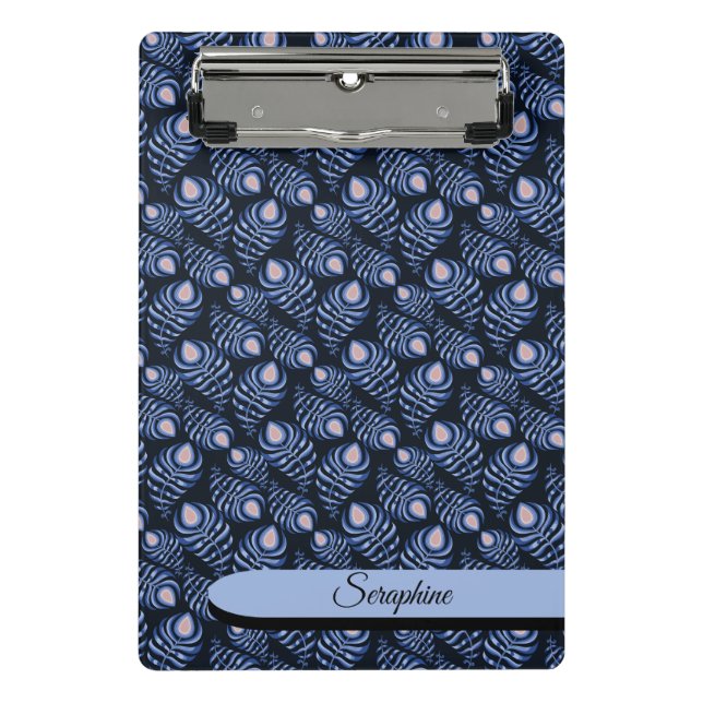 Personalized Feather Clipboard | Blue Pattern Mini Klemmbrett (Vorderseite)