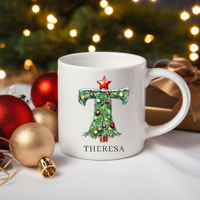 Personalized Festive Christmas Tree Monogram T Kaffeetasse (Personalized Festive Christmas Tree Monogram T Coffee Mug)