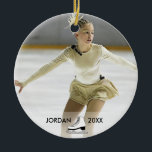 Personalized Figur Skating Skater Name Christmas Keramik Ornament<br><div class="desc">Add your favorite skater's foto and name to this custom Christmas tree ornament. Makes a special keepsake gift for skating coaches and instruktors too. Einfach,  klassisch und elegant,  an ornament that will be treasured for many years.</div>