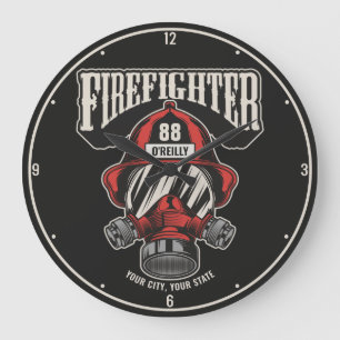 Personalized Firefighter Mask Fire Dept Helmet  Große Wanduhr