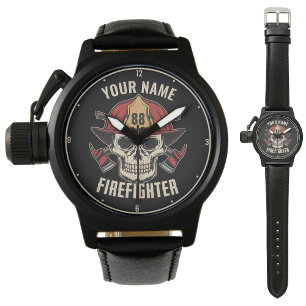 Personalized Firefighter Skull Fireman Fire Dept Armbanduhr