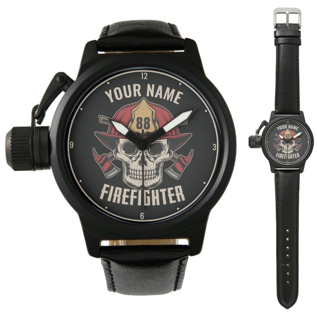 Personalized Firefighter Skull Fireman Fire Dept Armbanduhr (Von Creator hochgeladen)