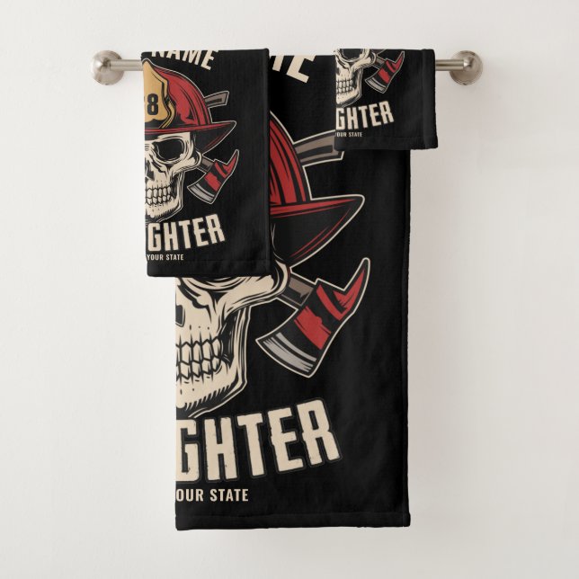 Personalized Firefighter Skull Fireman Fire Dept Badhandtuch Set (Insitu)