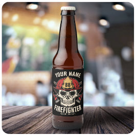 Personalized Firefighter Skull Fireman Fire Dept Bierflaschenetikett