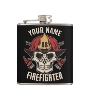 Personalized Firefighter Skull Fireman Fire Dept Flachmann