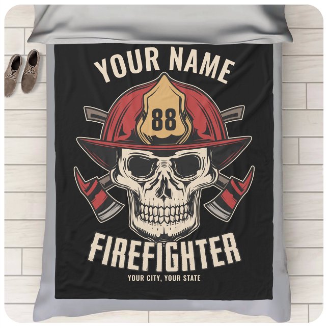 Personalized Firefighter Skull Fireman Fire Dept Fleecedecke (Von Creator hochgeladen)