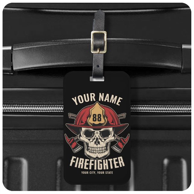 Personalized Firefighter Skull Fireman Fire Dept Gepäckanhänger (Von Creator hochgeladen)