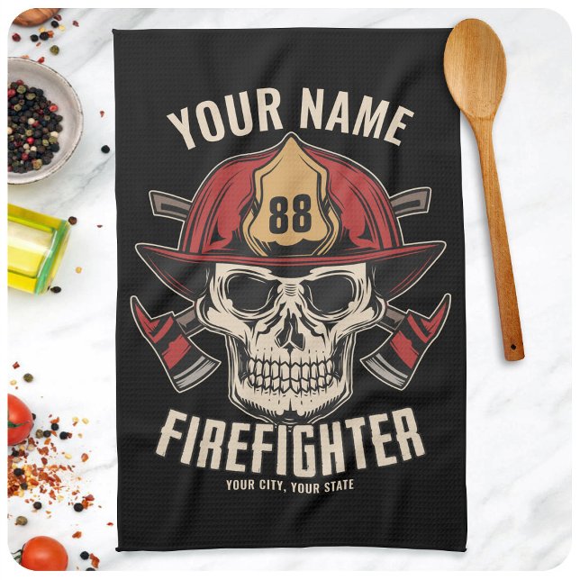 Personalized Firefighter Skull Fireman Fire Dept Geschirrtuch (Von Creator hochgeladen)