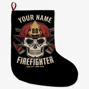 Personalized Firefighter Skull Fireman Fire Dept Großer Weihnachtsstrumpf