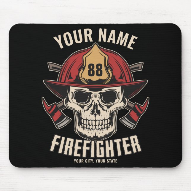 Personalized Firefighter Skull Fireman Fire Dept Mousepad (Vorne)