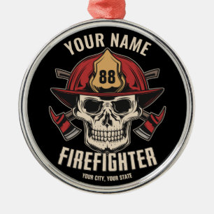 Personalized Firefighter Skull Fireman Fire Dept Ornament Aus Metall