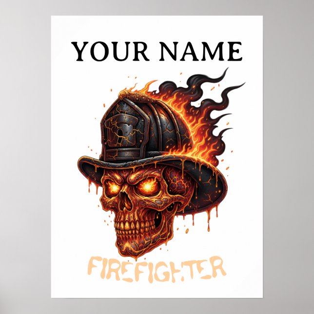 Personalized Firefighter Skull Fireman Fire Dept Poster (Vorne)