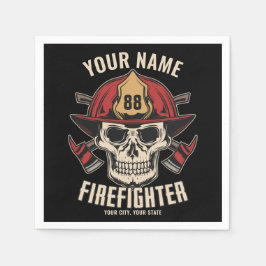 Personalized Firefighter Skull Fireman Fire Dept Serviette