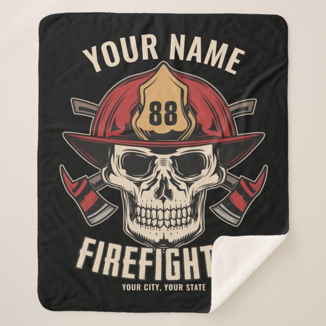 Personalized Firefighter Skull Fireman Fire Dept Sherpadecke (Vorderseite)