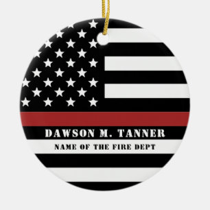 Personalized Firefighter Thin Red Line Fire Rescue Keramik Ornament