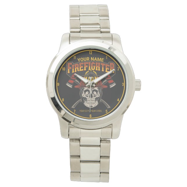 Personalized Fireman Skull Helmet Achse Firefighte Armbanduhr (Vorderseite)