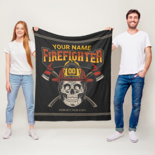 Personalized Fireman Skull Helmet Achse Firefighte Fleecedecke